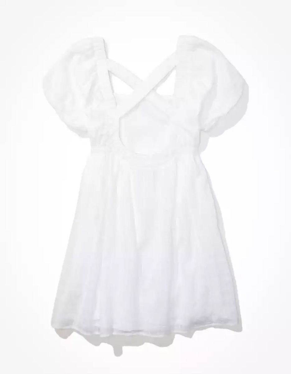 Mini Robe American Eagle AE Puff-Sleeve Blanche Femme | UJD-23767175